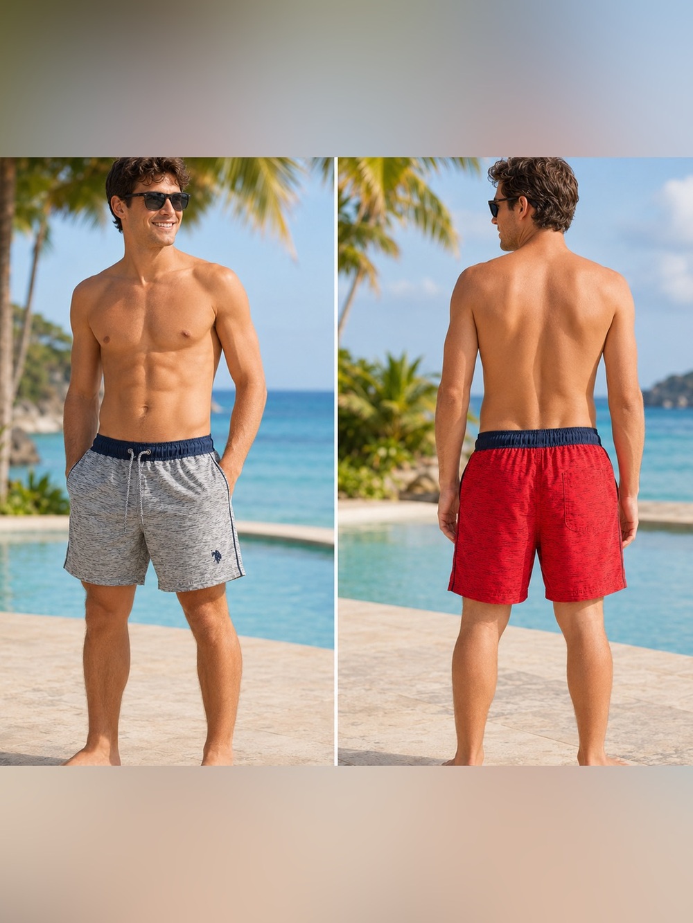 U.S. Polo Assn. Men's Swim Trunks 2 Item Bundle Gray & Red Size Small